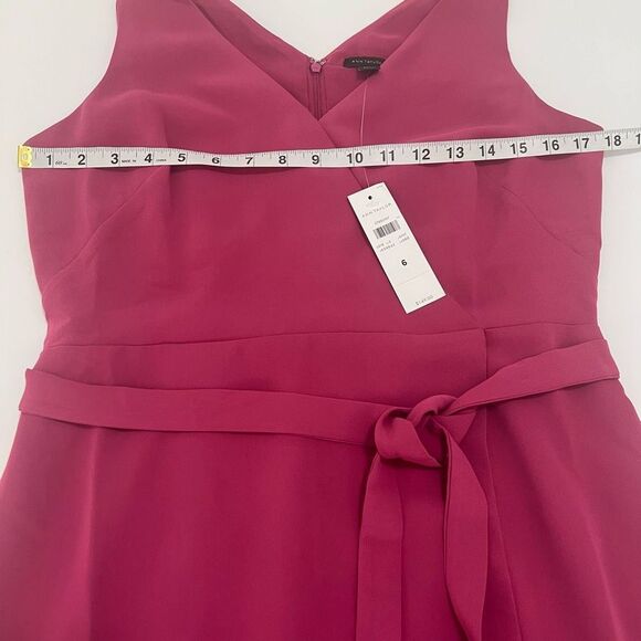 Ann Taylor Magenta Tie Waist Sleeveless Faux wrap Sheath Dress Size 6 NWT - Picture 14 of 16